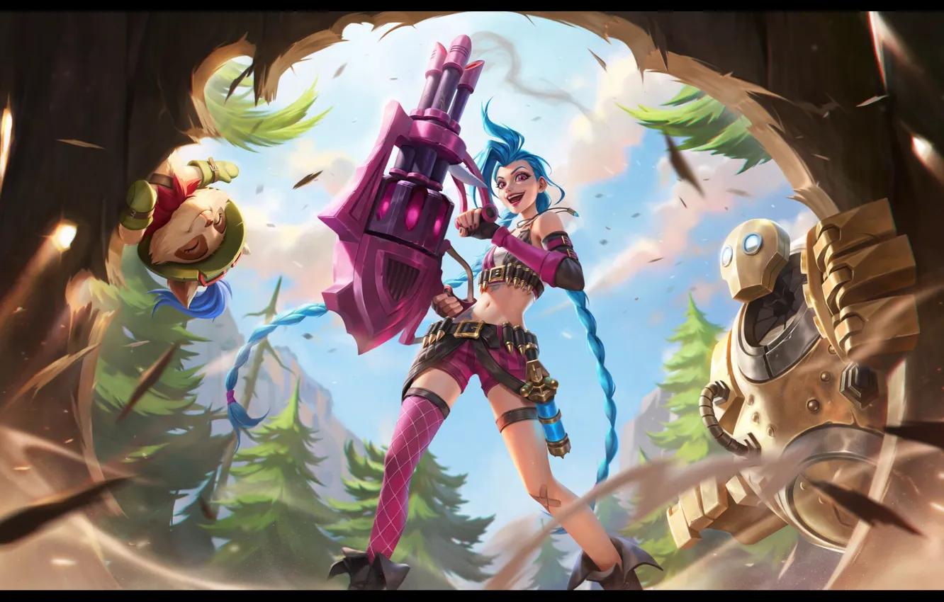 Photo wallpaper girl, art, blue hair, League of Legends, LoL, Jinx, Netflix, Arcane