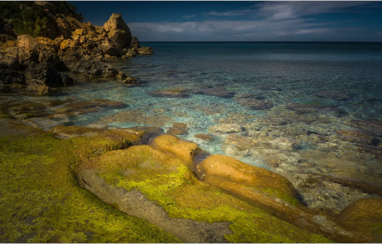 Photo wallpaper sea, stones, rocks, Malta