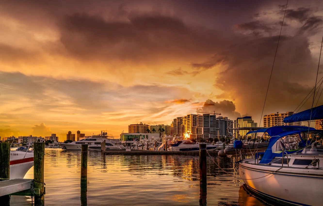 Photo wallpaper sunset, the city, building, port, NATHAN MULLET