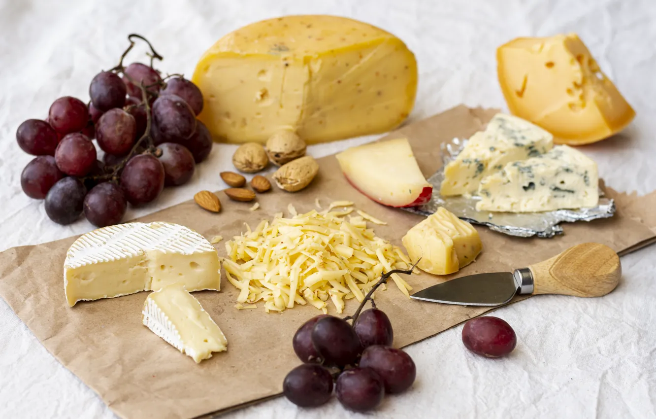 Photo wallpaper cheese, grapes, nuts, Dor blue, Cheese, prunes, cheese, Dorblu
