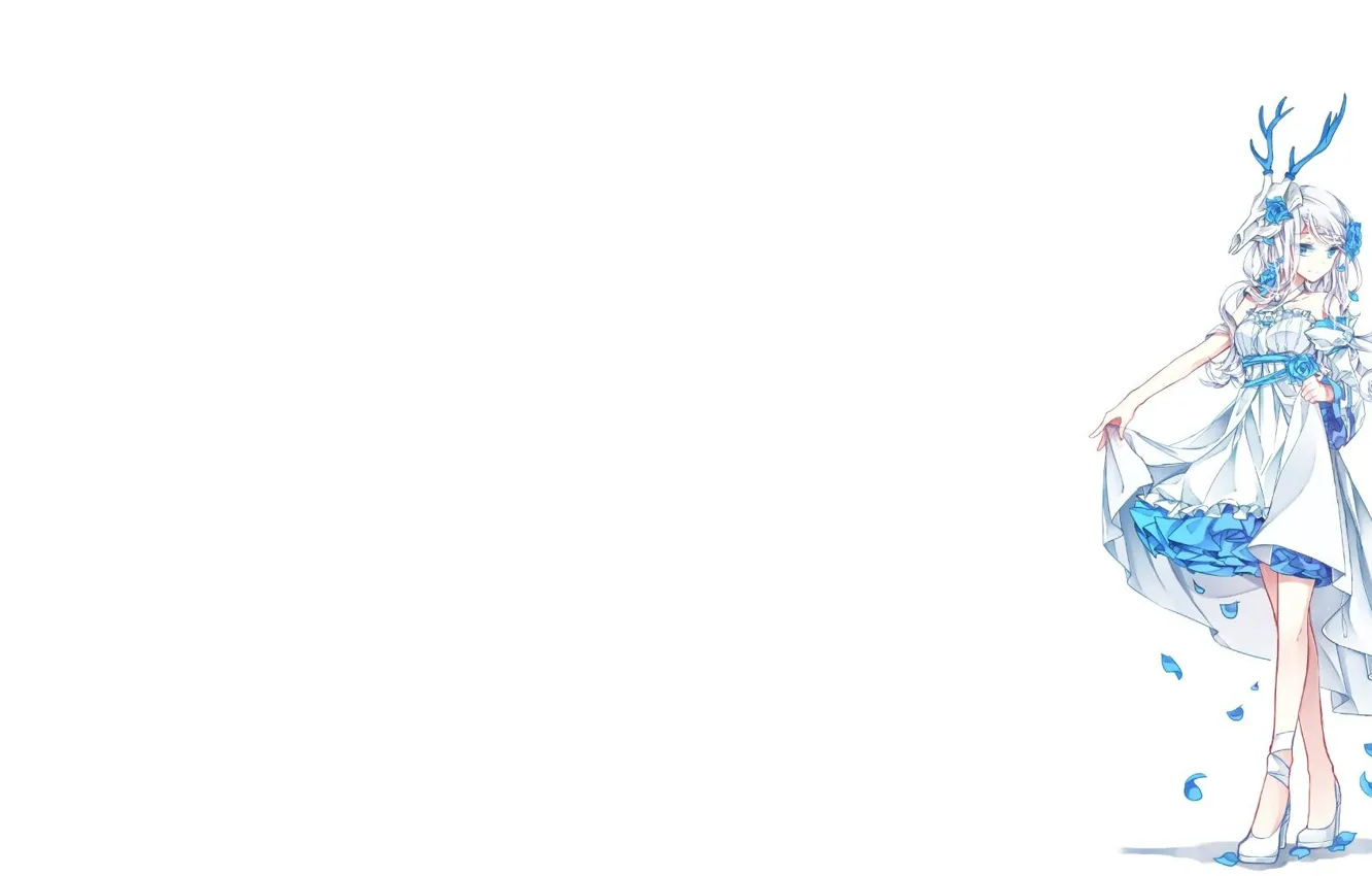 Photo wallpaper girl, flowers, skull, roses, minimalism, anime, dress