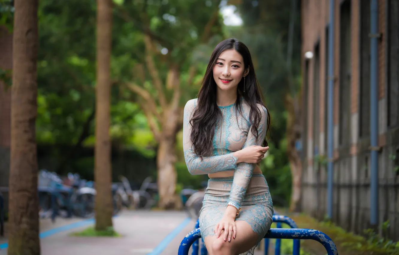 Photo wallpaper girl, Asian, cutie, bokeh