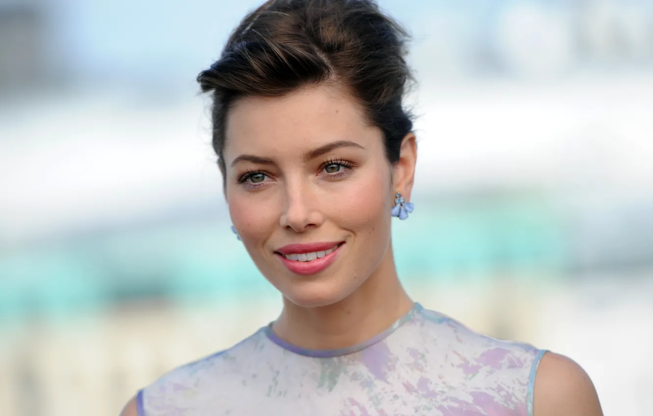 Photo wallpaper smile, makeup, actress, brunette, hairstyle, Jessica Biel, bokeh, Jessica Biel