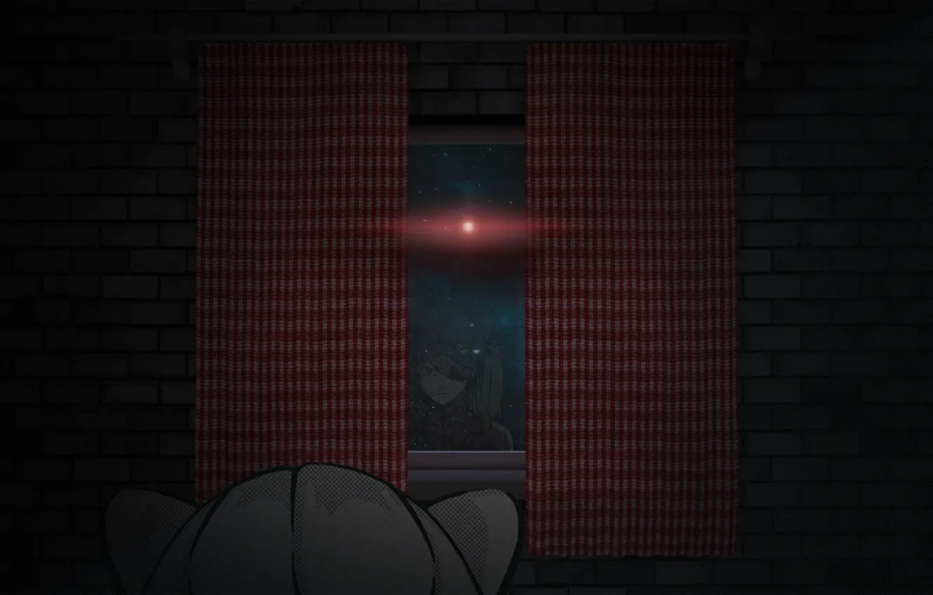 Photo wallpaper Reflection, Space, Window, Curtains, Anime, Anime, Evangelion