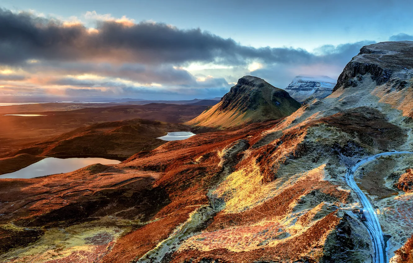 Photo wallpaper color, pond, mountains, mountain, road, beautifully, shades, dal