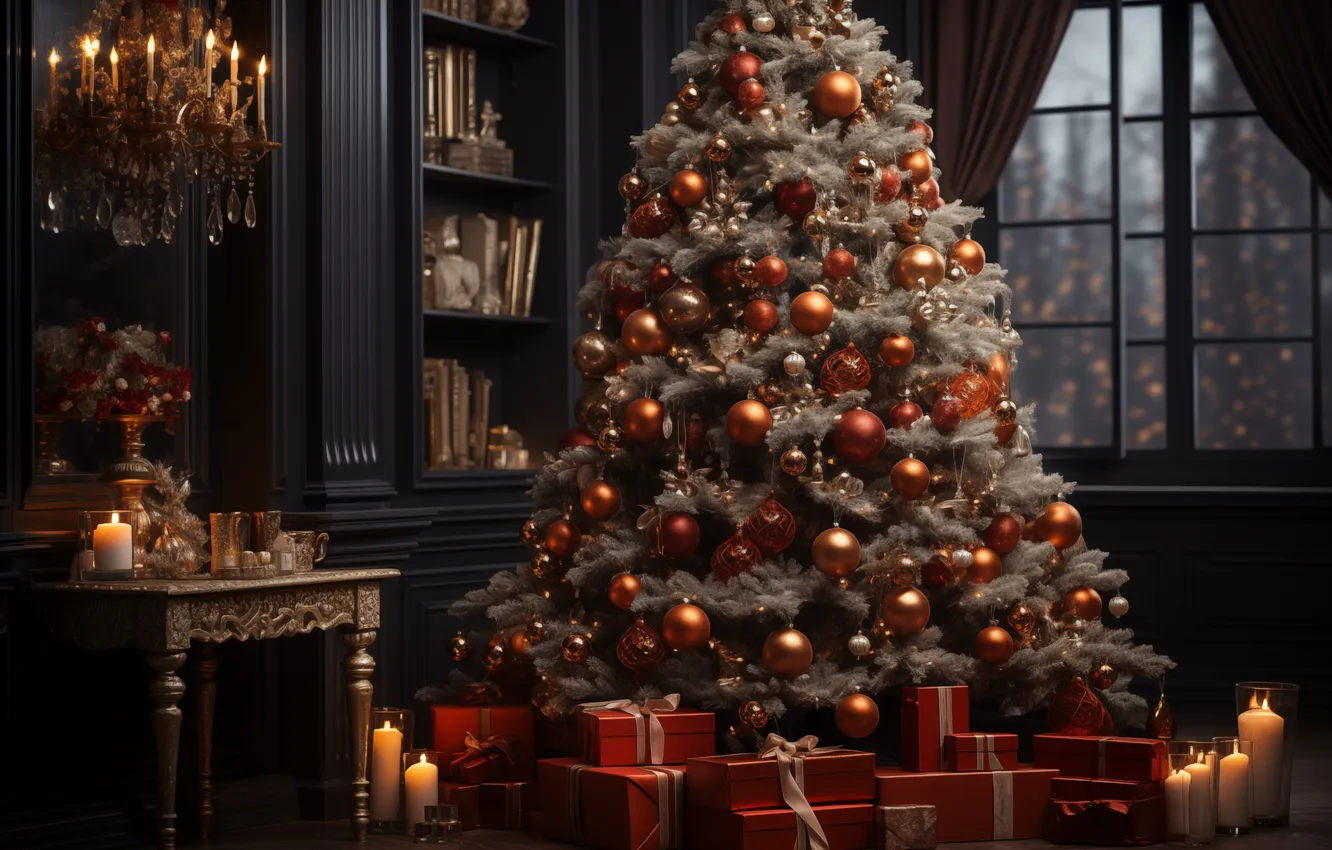 Photo wallpaper decoration, room, tree, new year, interior, Christmas, Christmas, tree