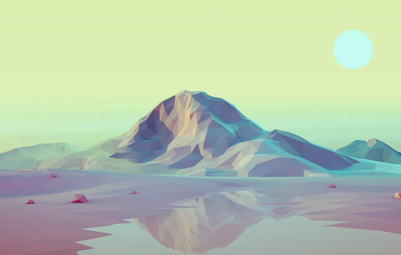 Photo wallpaper The sun, Mountains, Hills, Graphics, Low Poly