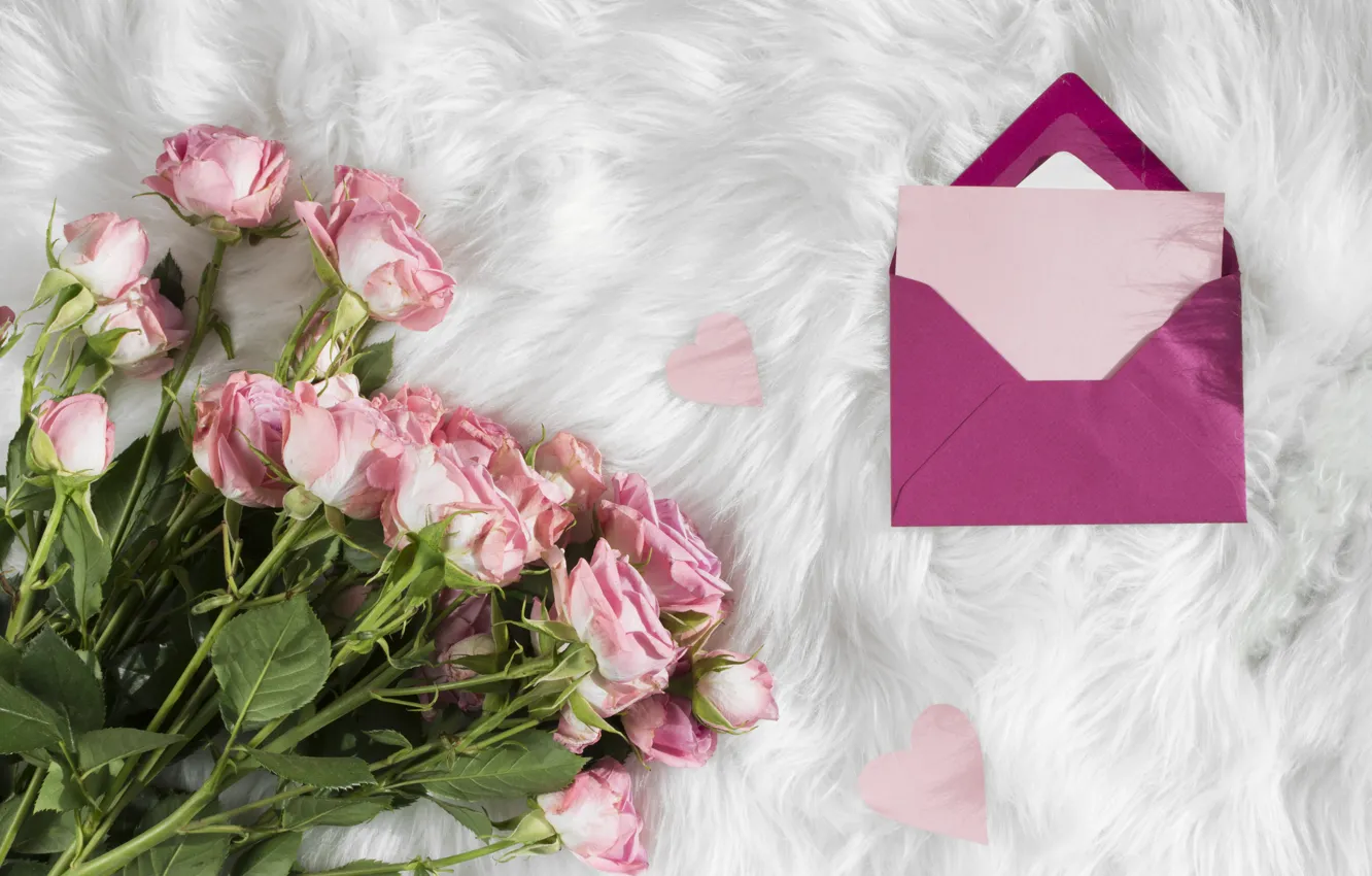Photo wallpaper Love, roses, bouquet, fur, the envelope