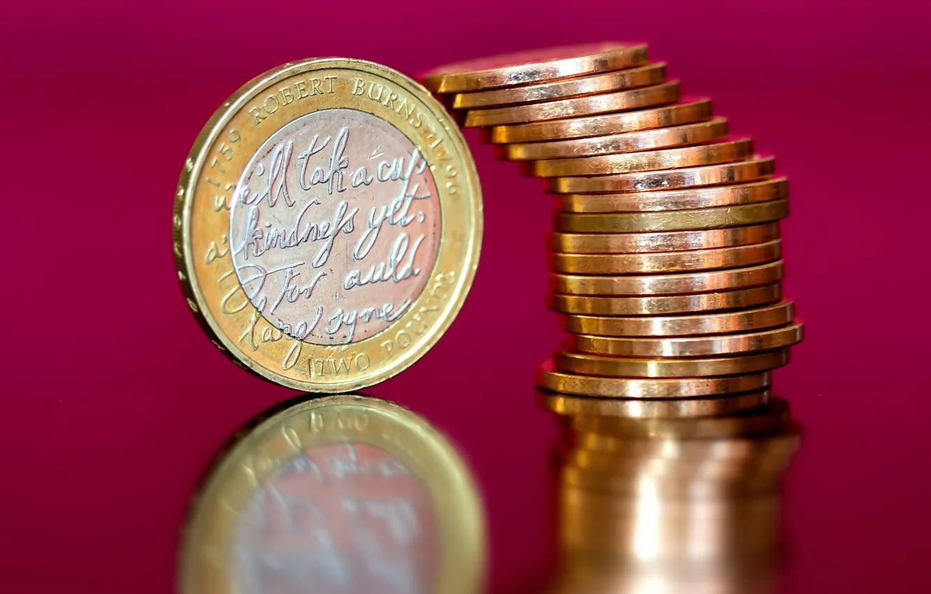 Photo wallpaper stack, coins, pink background