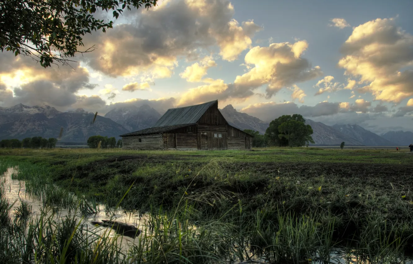 Photo wallpaper HDR, Grand Teton National Park, Moulton Barn