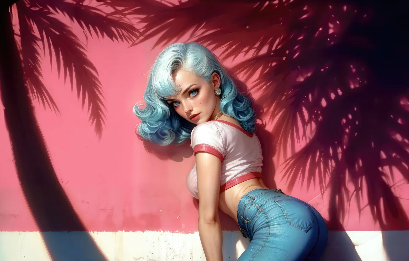 Photo wallpaper blue, retro, beauty, charm, Haired