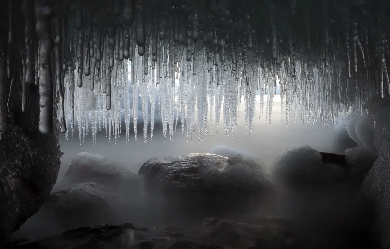 Photo wallpaper winter, nature, icicles