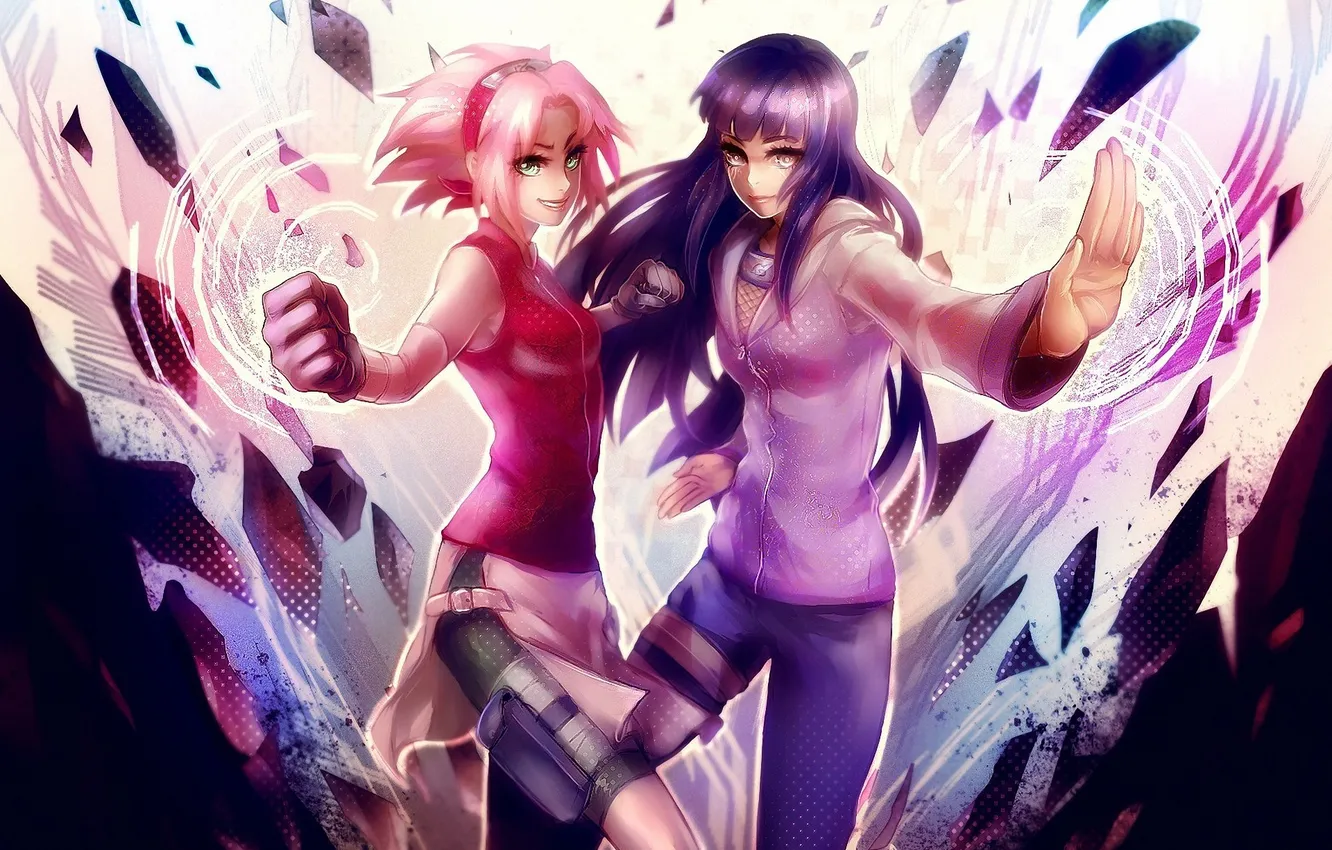 Photo wallpaper the wreckage, girl, art, Naruto, haruno sakura, Hyuuga Hinata, e-x-p-i-e