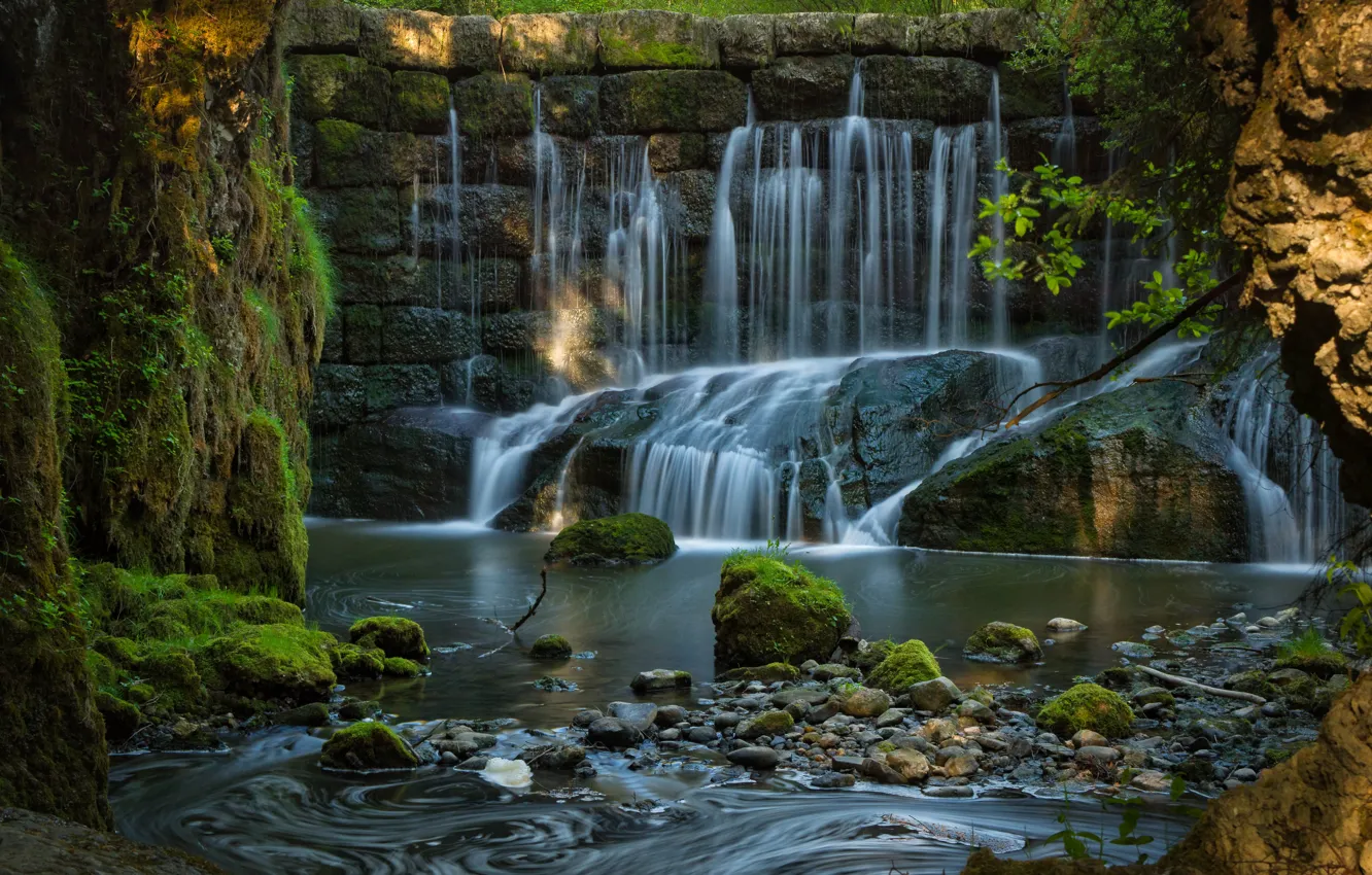 Photo wallpaper river, waterfall, moss, Germany, Bayern