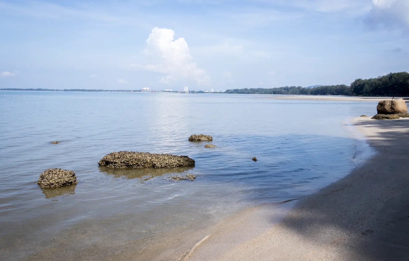 Photo wallpaper beach, landscape, sand, white sand, malaysia, relaxing, kuantan, blue sea