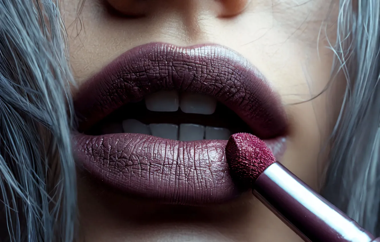 Photo wallpaper girl, lips, red lips, AI ART