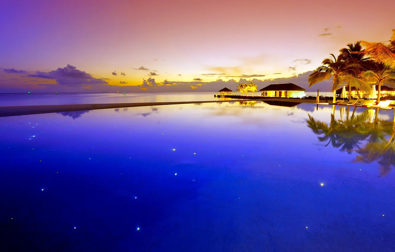 Photo wallpaper the ocean, the evening, pool, resort, fabulous Maldives