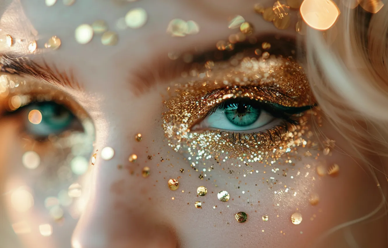Photo wallpaper eyes, look, girl, decoration, face, portrait, makeup, sequins