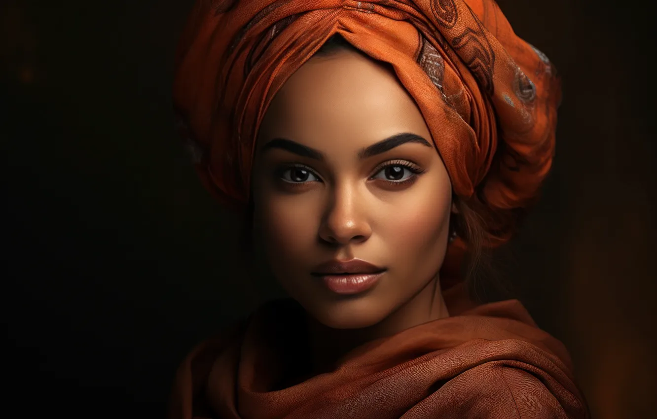 Photo wallpaper look, girl, face, the dark background, portrait, makeup, outfit, dark