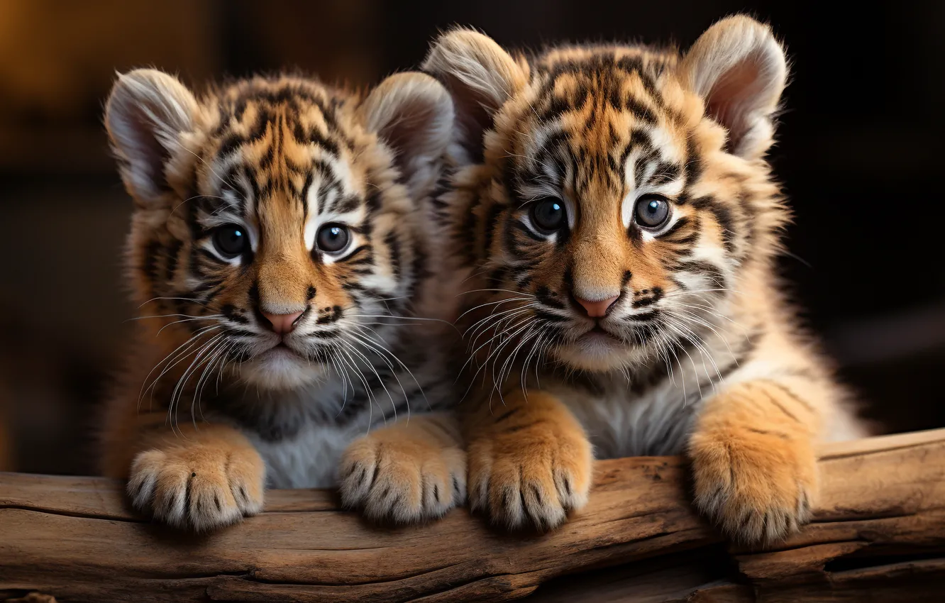 Photo wallpaper look, nature, tiger, portrait, face, a couple, tiger, two cubs