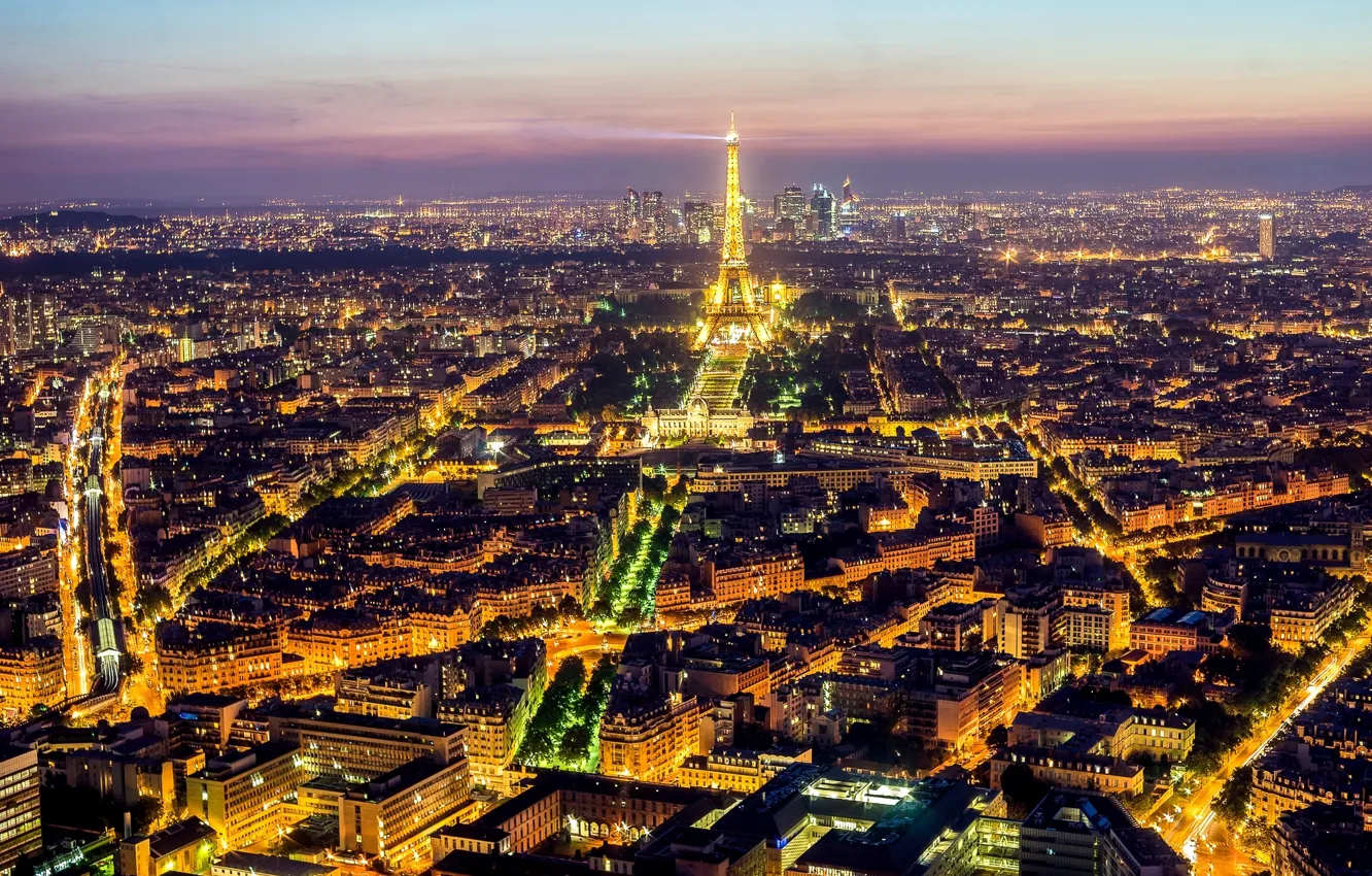 Photo wallpaper light, night, the city, lights, France, Paris, building, road