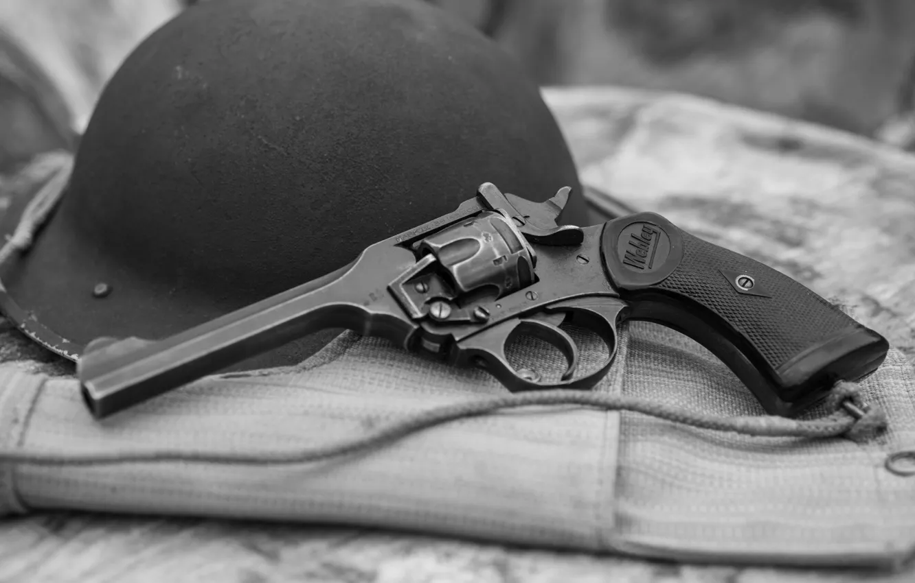 Photo wallpaper weapons, helmet, revolver, helmet