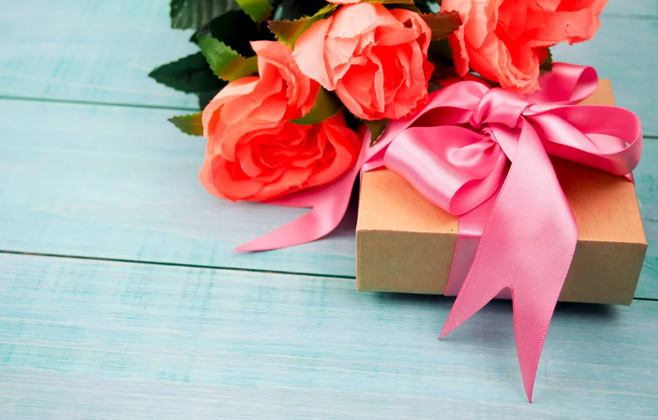 Photo wallpaper birthday, gift, roses, bouquet