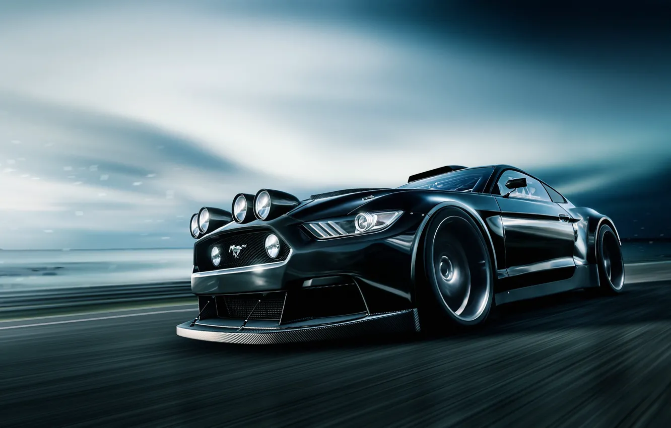 Photo wallpaper Shelby, Auto, Black, Machine, Movement, Ford Mustang, Stallion, GT350