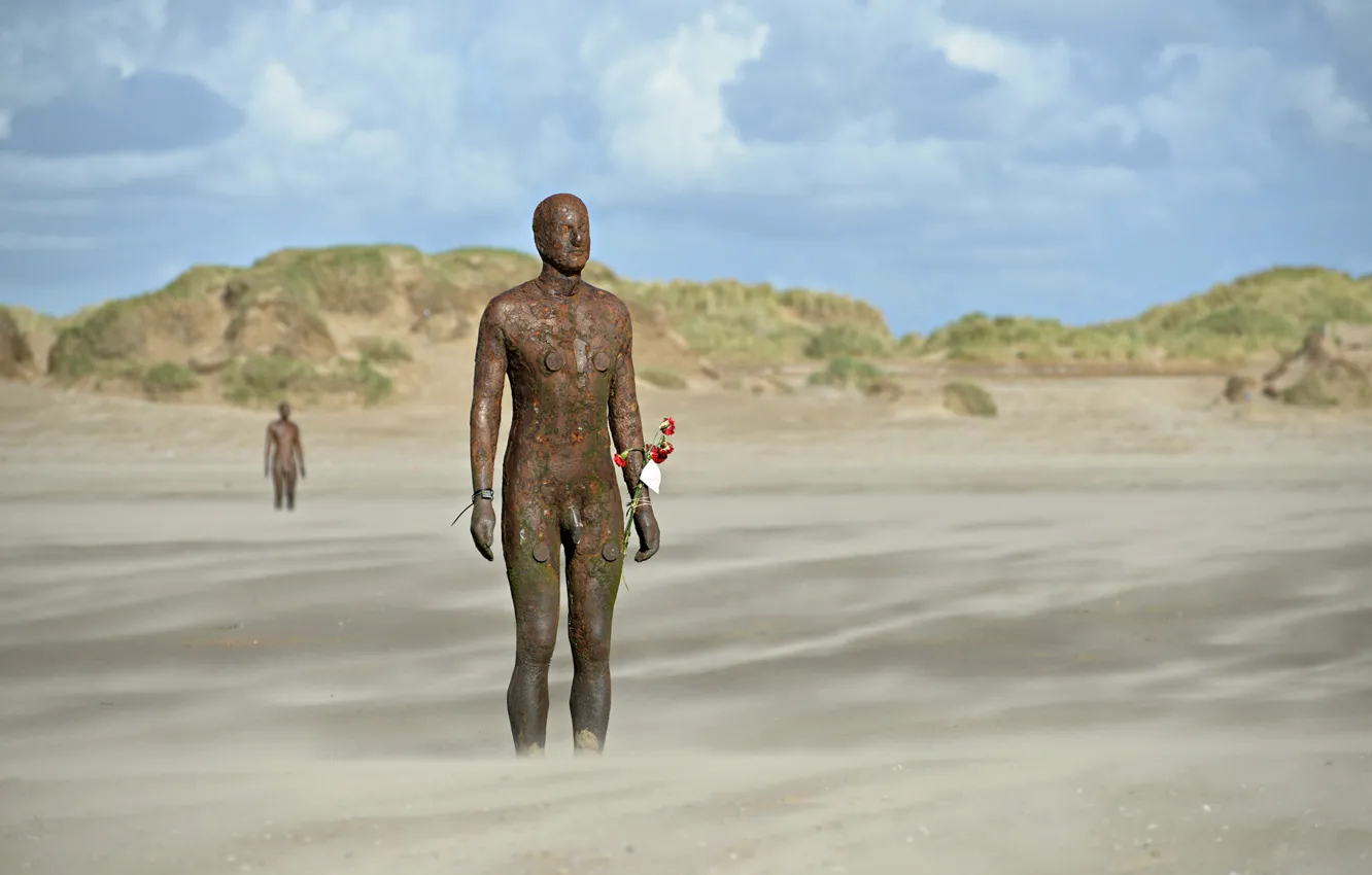 Photo wallpaper shore, England, sculpture, Sefton