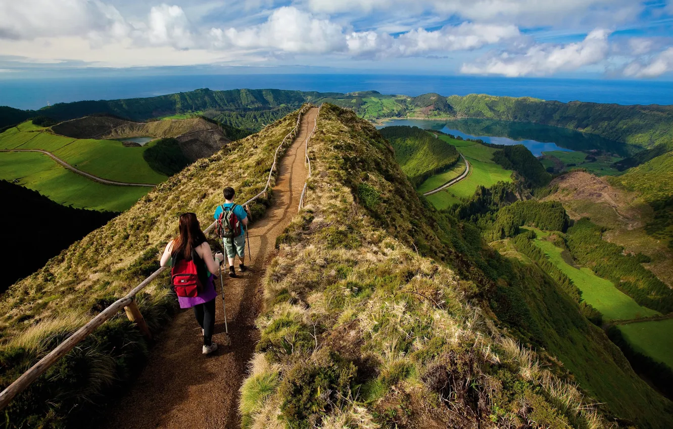 Photo wallpaper mountains, people, trail, Europe, Portugal, two, Europe, Portugal