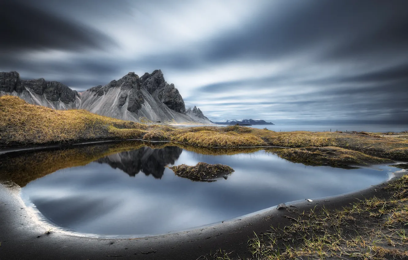 Photo wallpaper sea, shore, Vestrahorn Islande