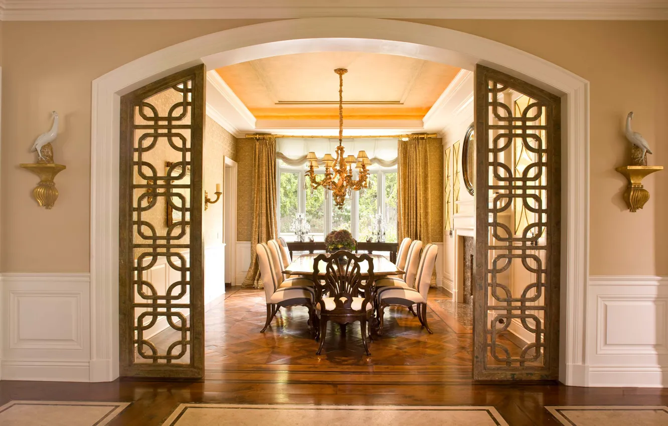 Photo wallpaper design, style, Villa, interior, fireplace, dining room