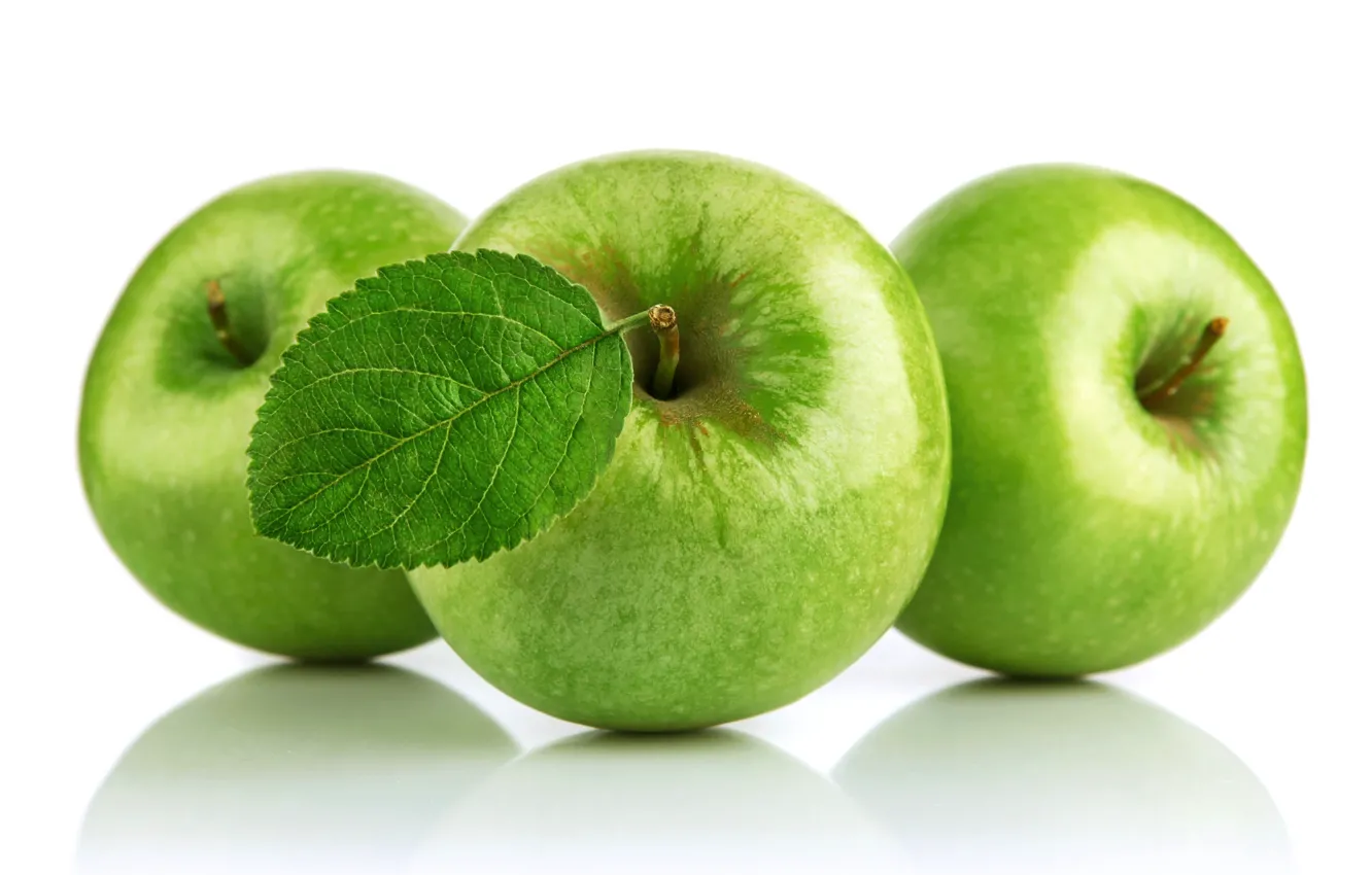 Photo wallpaper green, apples, white background, fruit, apples
