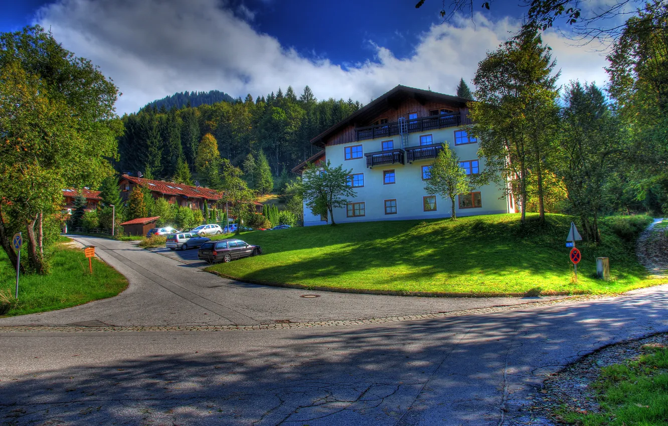 Photo wallpaper grass, trees, the city, photo, street, HDR, home, Germany