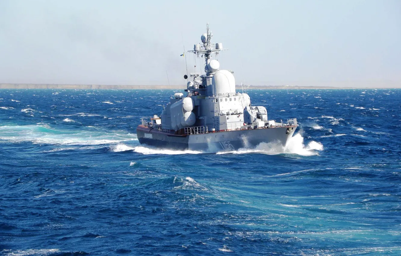 Photo wallpaper sea, blue, ship, boat, Navy, beautiful, rocket, move.