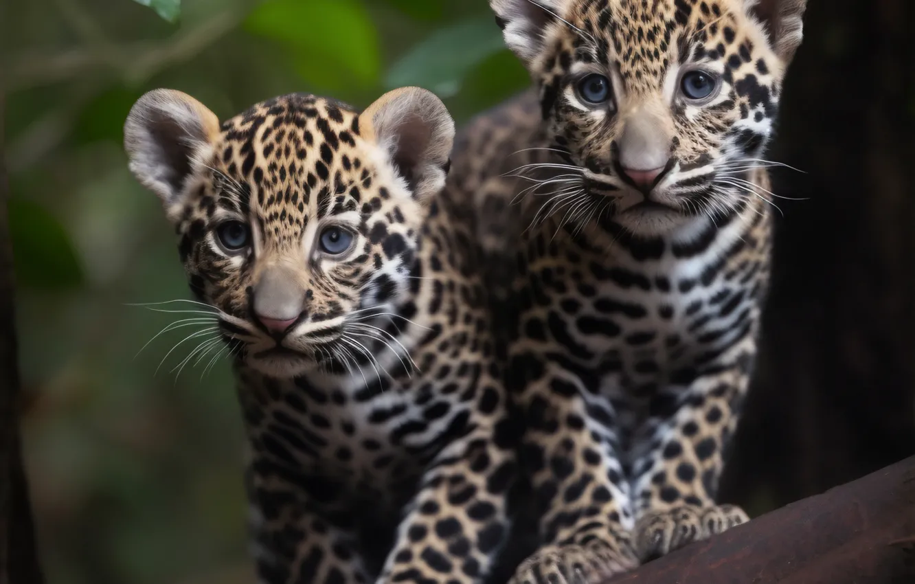 Photo wallpaper baby, leopard, cub, a couple, digital art, AI art, The Art of Artificial Intelligence, neural …