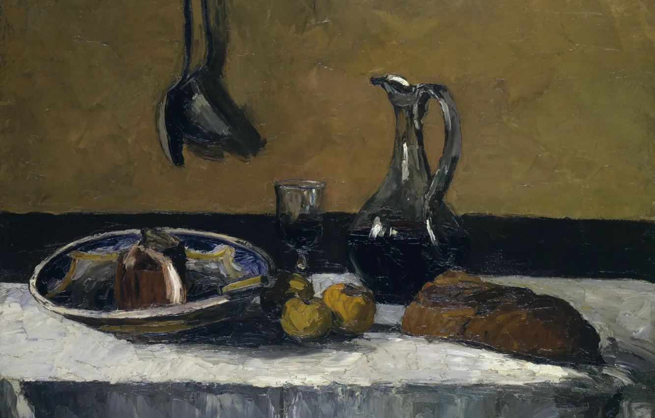 Photo wallpaper table, glass, picture, bread, pitcher, Still life, Camille Pissarro