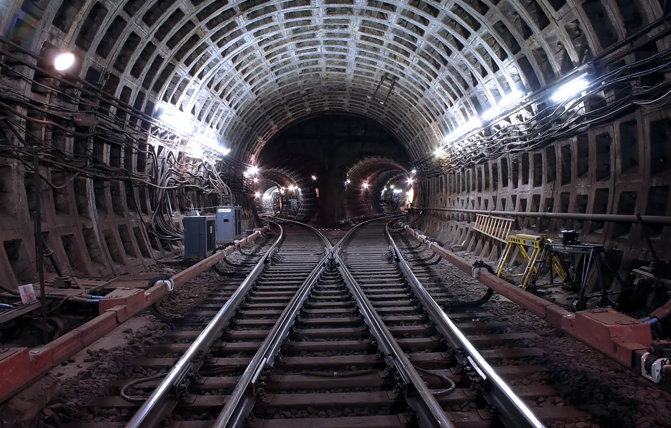 Photo wallpaper Subway, Metro, Moscow, Tunnel, Rails, Sleepers