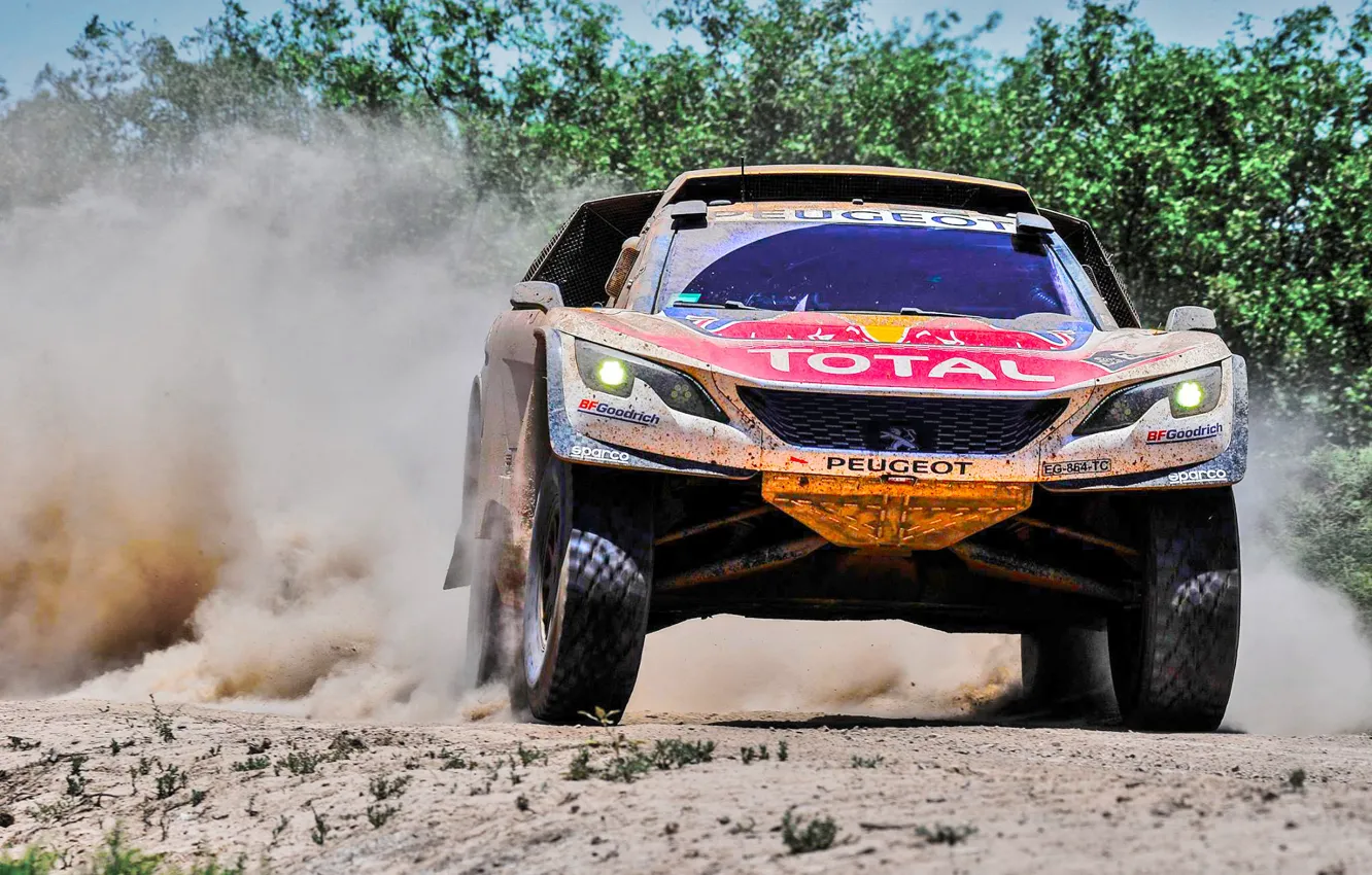 Photo wallpaper Sand, Dust, Sport, Speed, Race, Peugeot, Lights, Red Bull