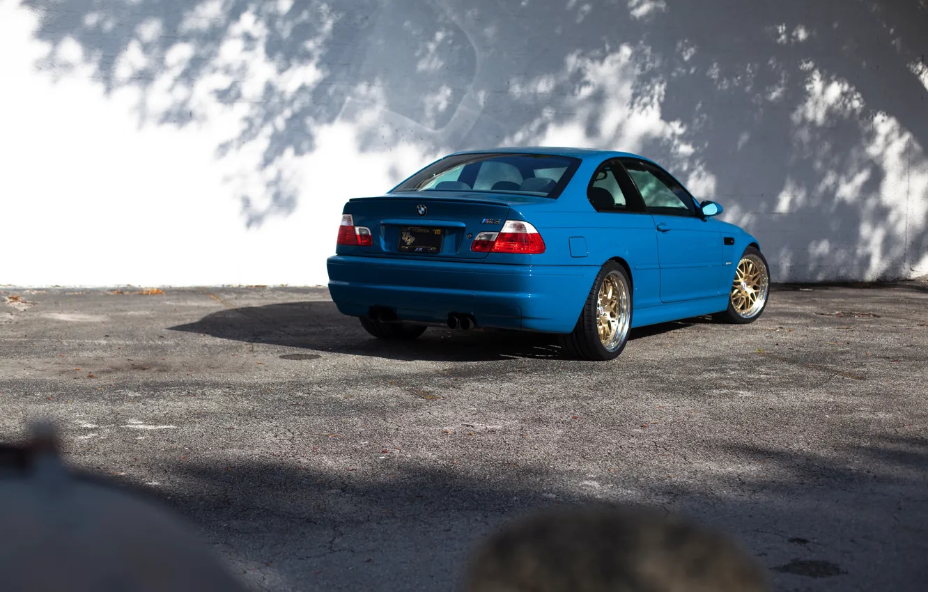 Photo wallpaper bmw, blue, e46, rear view, m3