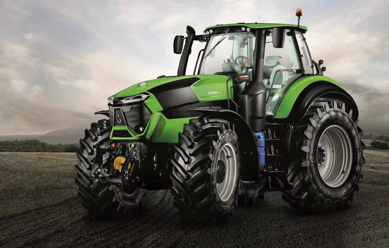 Photo wallpaper field, the sky, background, tractor, cabin, wheel, big wheels, agricultural machinery