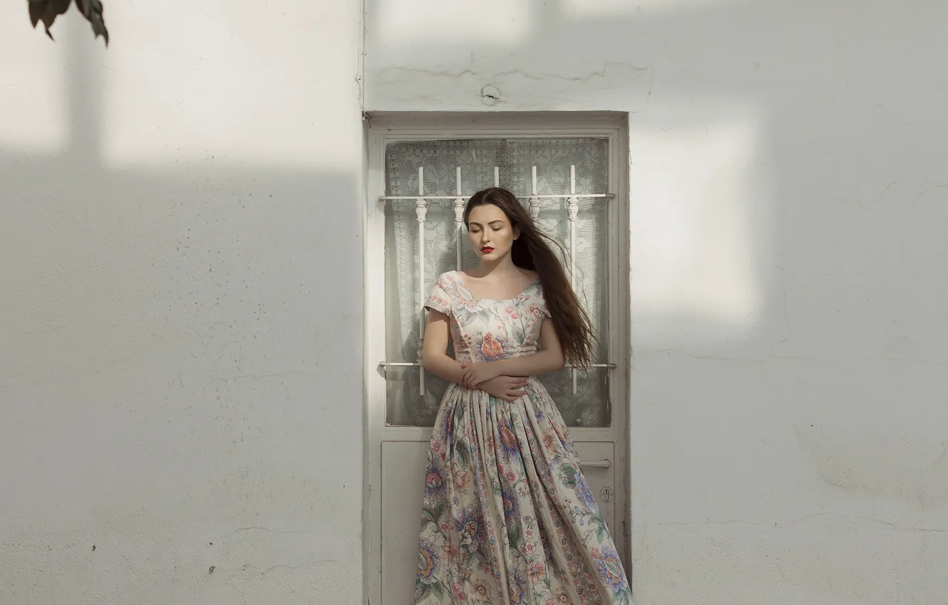 Photo wallpaper girl, home, the door