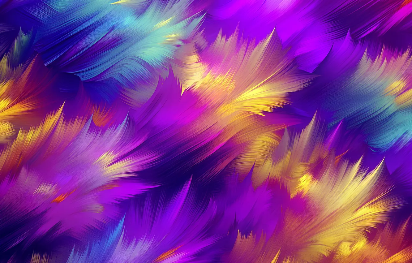 Photo wallpaper purple, yellow, abstraction, blue, feathers, lilac, abstract background, lilac background