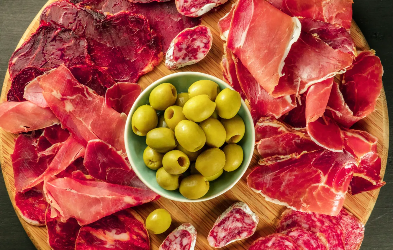 Photo wallpaper meat, olives, ham