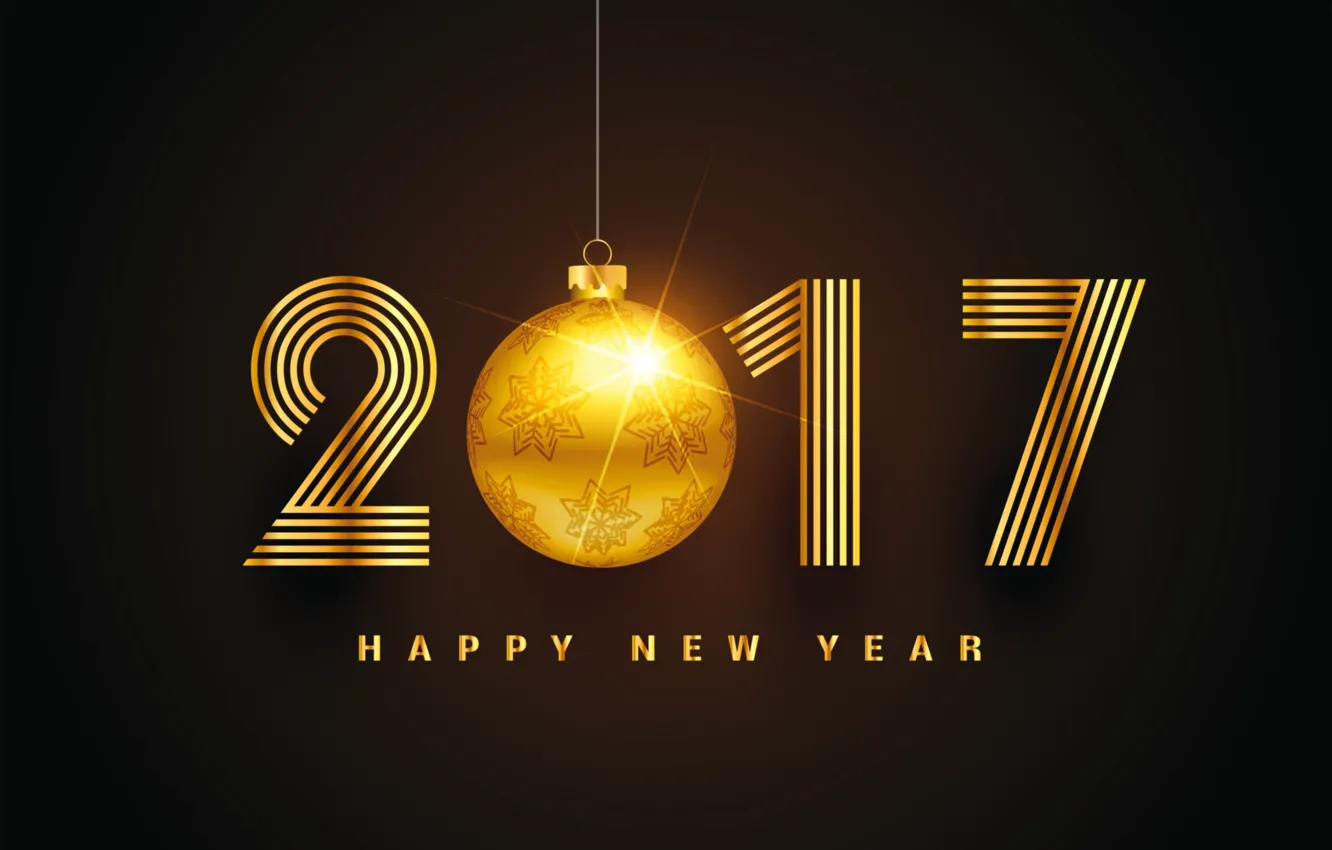 Photo wallpaper New Year, golden, new year, happy, decoration, 2017, holiday celebration
