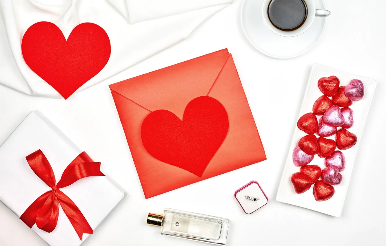 Photo wallpaper holiday, romance, heart, coffee, candy, March 8