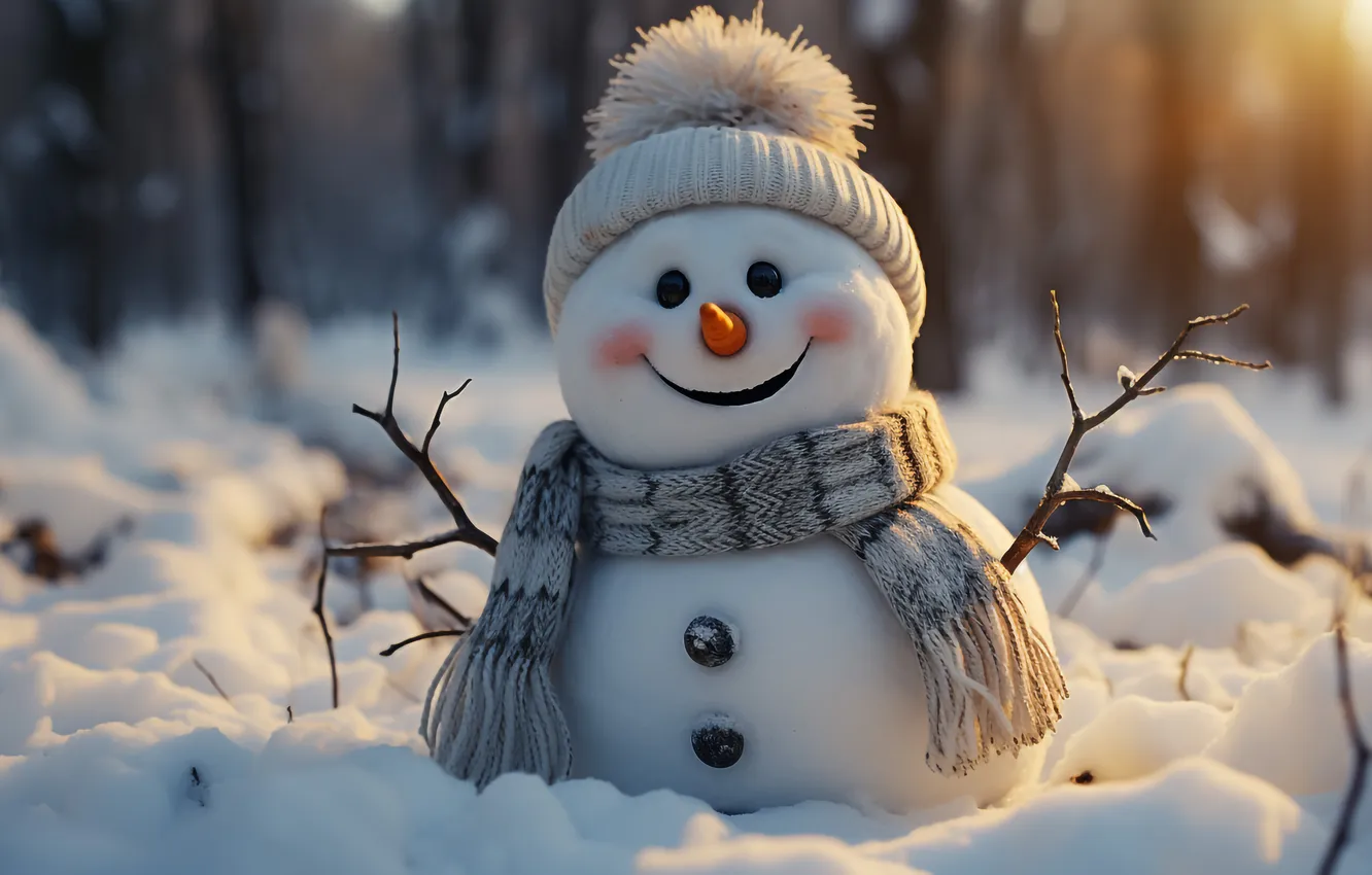 Photo wallpaper winter, snow, Christmas, New year, snowman, Christmas, winter, snow