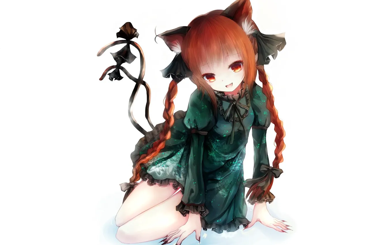 Photo wallpaper dress, white background, braids, red, touhou, art, manicure, ruffles