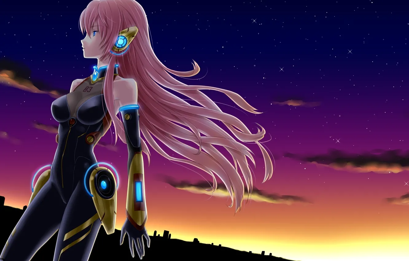 Photo wallpaper the sky, girl, stars, clouds, sunset, the city, home, anime