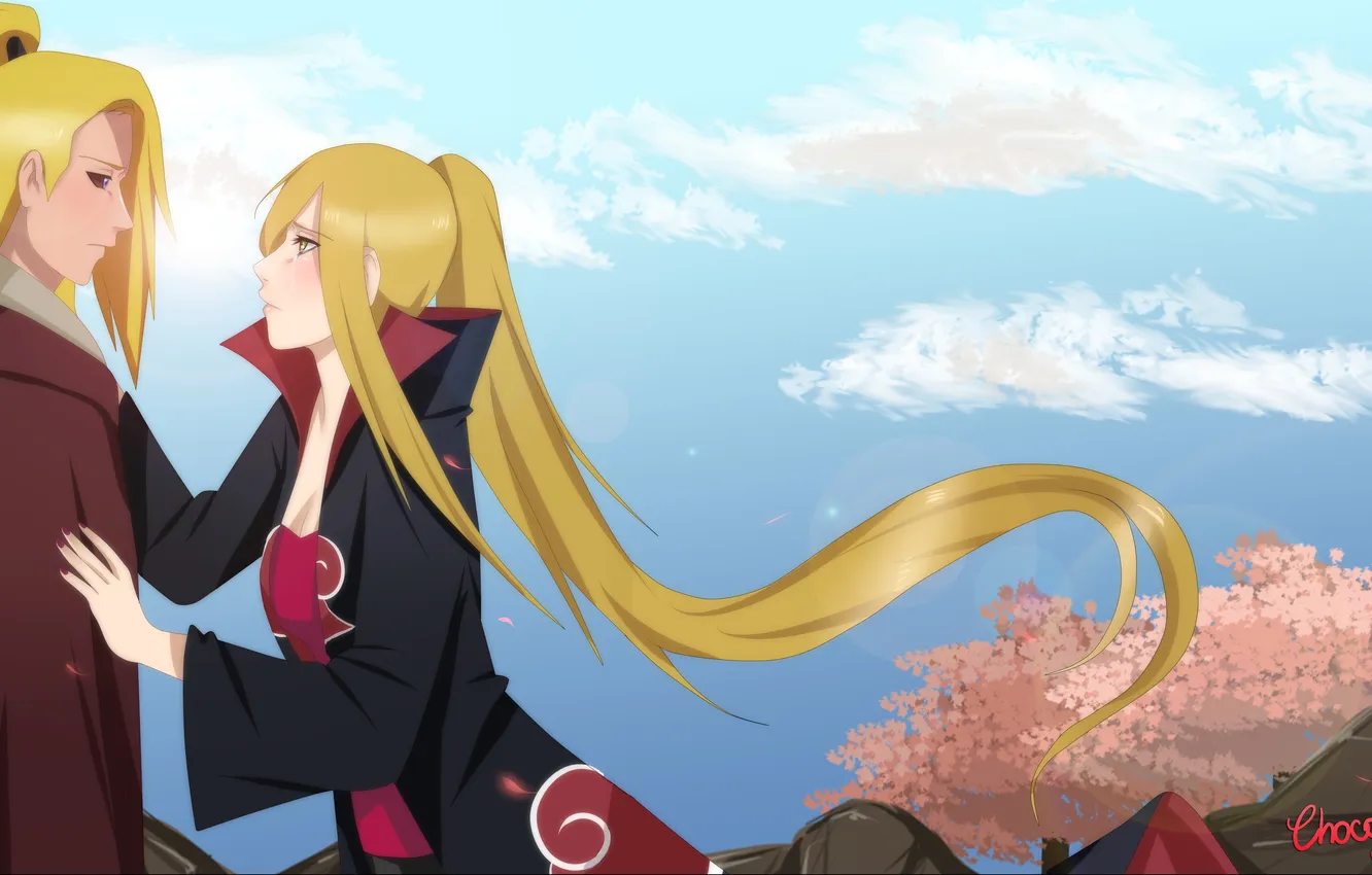 Photo wallpaper girl, tenderness, Sakura, guy, Naruto, Naruto, gesture, art